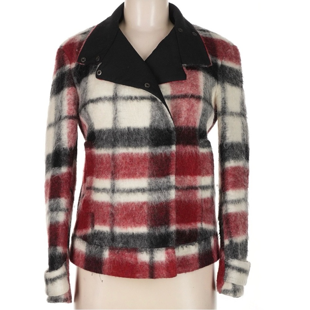 Zara Red, Black & White Plaid Teddy Jacket